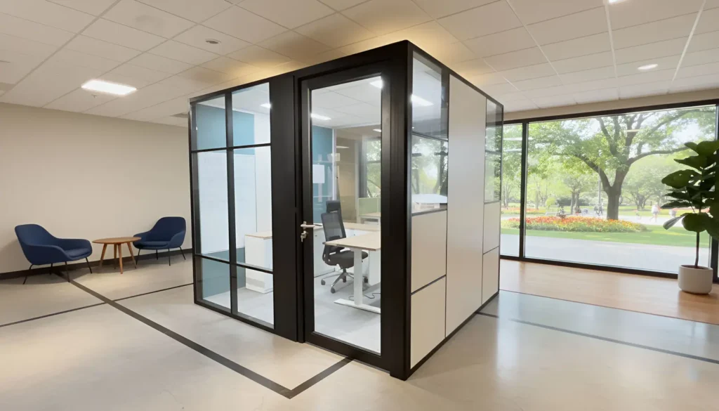 Ubalpine Demountable Modular Cabin Inside an open office having Front Side view