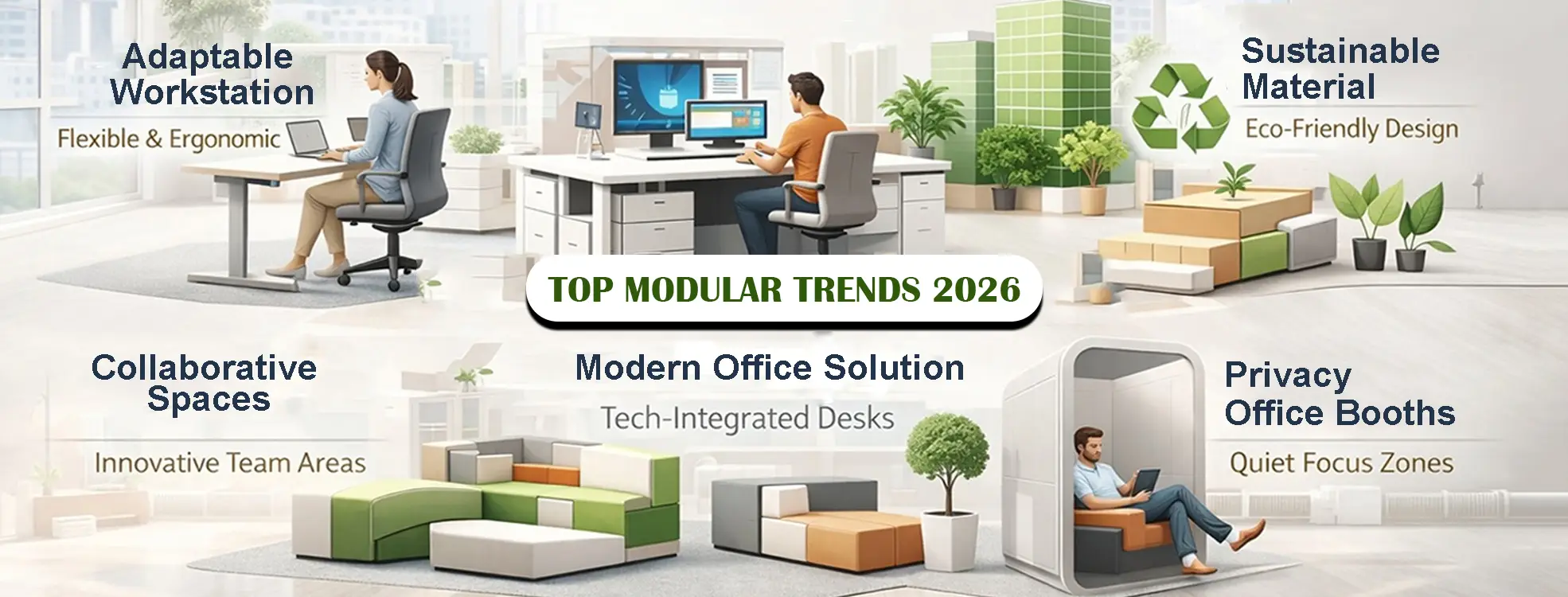 Modern office interior showcasing “Top Modular Office Furniture Trends 2026-27